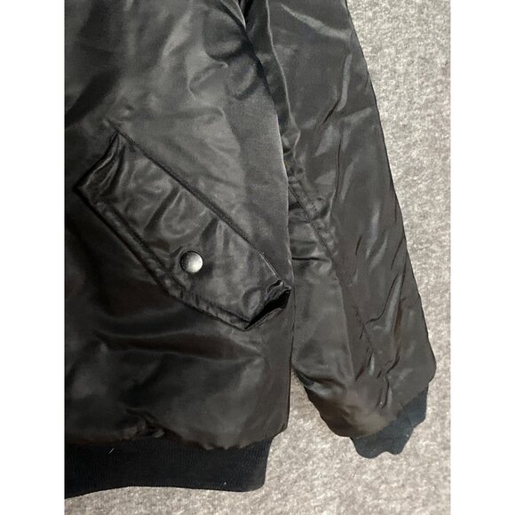 Men CLENCH JEANS Bomber Jacket L Black Orange Nylon Front Zipper  Pocket Ribbed - Picture 6 of 13